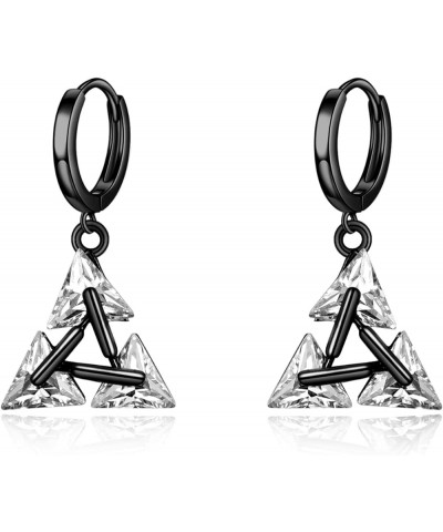 Sterling Silver Black Hanging Cross/Lightning/Heart/triangle Hoop Earrings for Men Women F-Black CZ earrings $15.11 Earrings