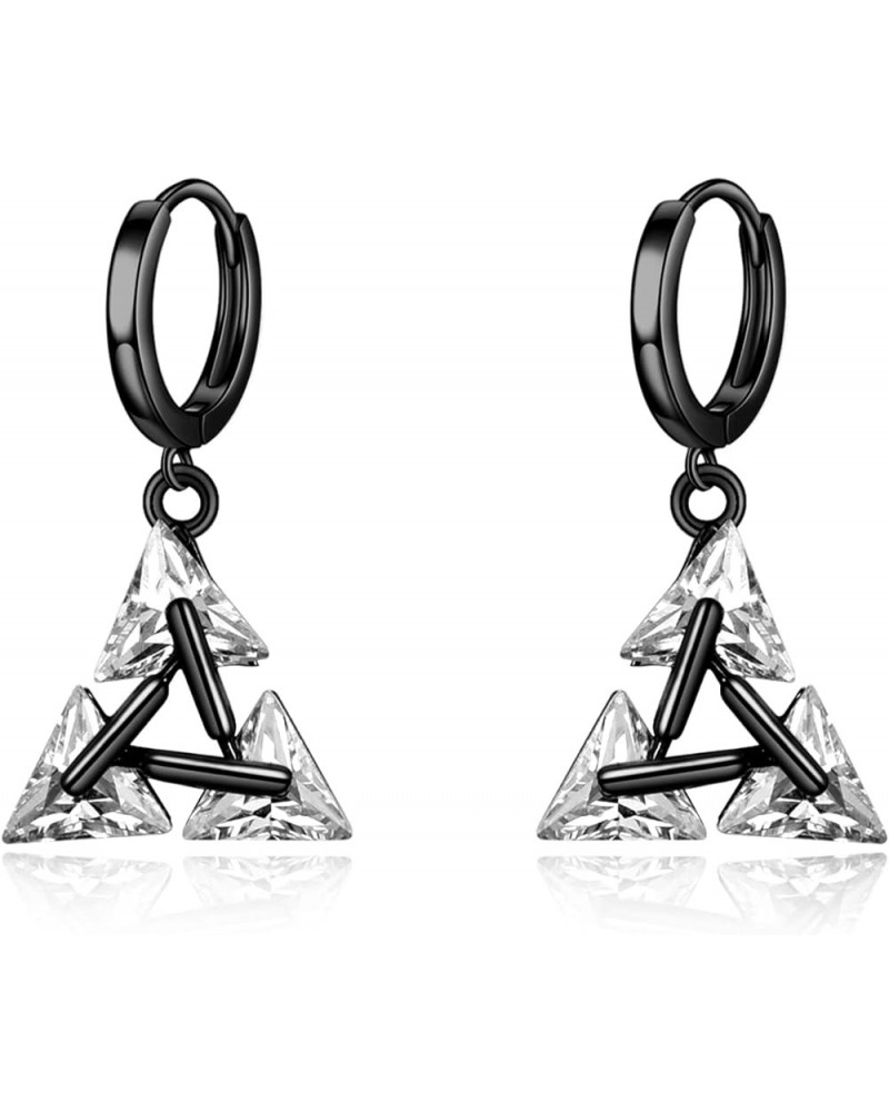 Sterling Silver Black Hanging Cross/Lightning/Heart/triangle Hoop Earrings for Men Women F-Black CZ earrings $15.11 Earrings