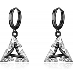 Sterling Silver Black Hanging Cross/Lightning/Heart/triangle Hoop Earrings for Men Women F-Black CZ earrings $15.11 Earrings