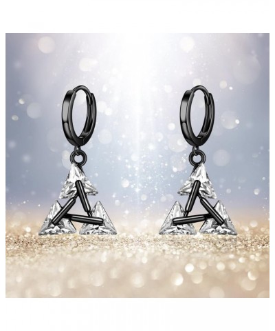 Sterling Silver Black Hanging Cross/Lightning/Heart/triangle Hoop Earrings for Men Women F-Black CZ earrings $15.11 Earrings