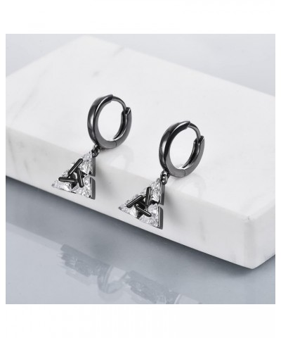 Sterling Silver Black Hanging Cross/Lightning/Heart/triangle Hoop Earrings for Men Women F-Black CZ earrings $15.11 Earrings