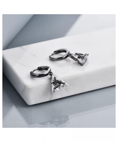 Sterling Silver Black Hanging Cross/Lightning/Heart/triangle Hoop Earrings for Men Women F-Black CZ earrings $15.11 Earrings