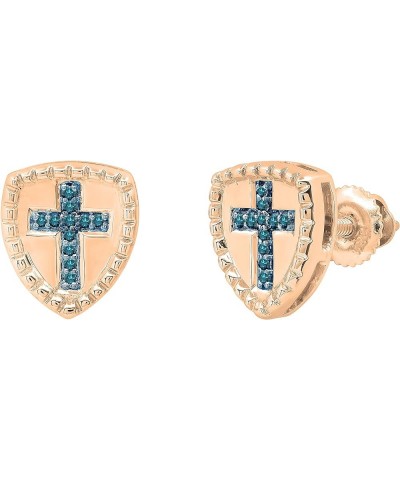 0.04 Carat (ctw) Round Diamond Knight Shield with Faith Cross Shaped Screwback Stud Earrings for Women | Available in 10K/14K...