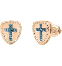 0.04 Carat (ctw) Round Diamond Knight Shield with Faith Cross Shaped Screwback Stud Earrings for Women | Available in 10K/14K...