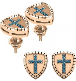 0.04 Carat (ctw) Round Diamond Knight Shield with Faith Cross Shaped Screwback Stud Earrings for Women | Available in 10K/14K...