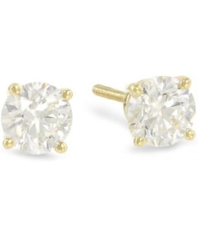 1 Carat Solitaire Diamond Stud Earrings Round Brilliant Shape 4 Prong Screw Back (J-K Color, I1 Clarity) Yellow Gold 18K $425...