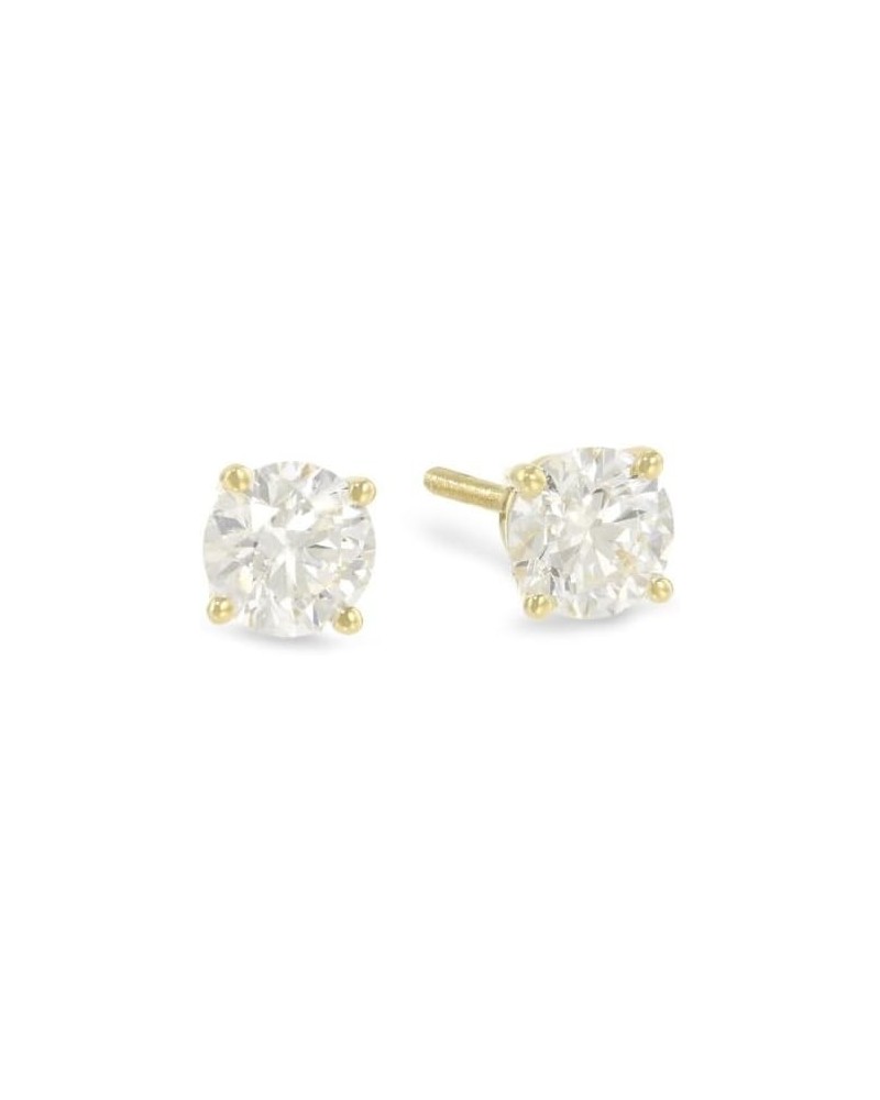 1 Carat Solitaire Diamond Stud Earrings Round Brilliant Shape 4 Prong Screw Back (J-K Color, I1 Clarity) Yellow Gold 18K $425...