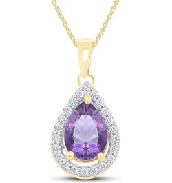 Pear Shape Simulated Birthstone & Round Cut White Cubic Zirconia Teardrop Pendant Necklace In 14k Gold Plated 925 Sterling Si...