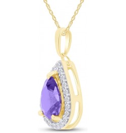 Pear Shape Simulated Birthstone & Round Cut White Cubic Zirconia Teardrop Pendant Necklace In 14k Gold Plated 925 Sterling Si...