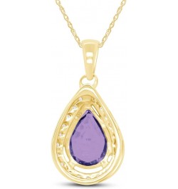 Pear Shape Simulated Birthstone & Round Cut White Cubic Zirconia Teardrop Pendant Necklace In 14k Gold Plated 925 Sterling Si...