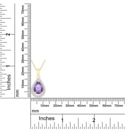 Pear Shape Simulated Birthstone & Round Cut White Cubic Zirconia Teardrop Pendant Necklace In 14k Gold Plated 925 Sterling Si...