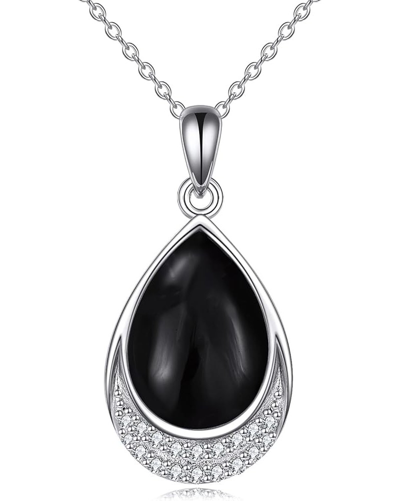 Moonstone Necklace 925 Sterling Silver Cubic Zirconia Teardrop Pendant Necklace Jewelry for Women Girls J-Black Onyx $22.56 N...