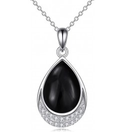 Moonstone Necklace 925 Sterling Silver Cubic Zirconia Teardrop Pendant Necklace Jewelry for Women Girls J-Black Onyx $22.56 N...