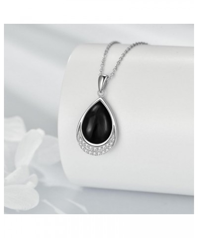 Moonstone Necklace 925 Sterling Silver Cubic Zirconia Teardrop Pendant Necklace Jewelry for Women Girls J-Black Onyx $22.56 N...