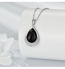 Moonstone Necklace 925 Sterling Silver Cubic Zirconia Teardrop Pendant Necklace Jewelry for Women Girls J-Black Onyx $22.56 N...