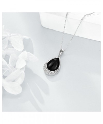 Moonstone Necklace 925 Sterling Silver Cubic Zirconia Teardrop Pendant Necklace Jewelry for Women Girls J-Black Onyx $22.56 N...