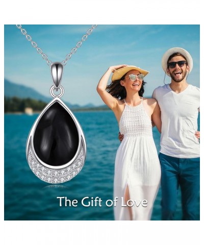 Moonstone Necklace 925 Sterling Silver Cubic Zirconia Teardrop Pendant Necklace Jewelry for Women Girls J-Black Onyx $22.56 N...