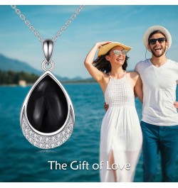 Moonstone Necklace 925 Sterling Silver Cubic Zirconia Teardrop Pendant Necklace Jewelry for Women Girls J-Black Onyx $22.56 N...