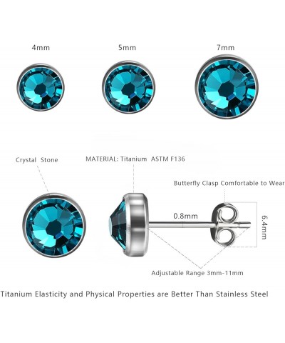 G23 Titanium Crystal Stud Earrings for Women Girls Earrings Hypoallergenic 4mm 5mm 7mm Nickel Free Earring Studs for Sensitiv...