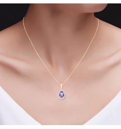 Pear Shape Simulated Birthstone & Round Cut White Cubic Zirconia Teardrop Pendant Necklace In 14k Gold Plated 925 Sterling Si...