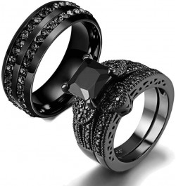 Couple Ring His Hers Women Black Gold Filled Cz Men Stainless Steel Bridal Sets Wedding Band Women's size 7 & Men's size 11 $...