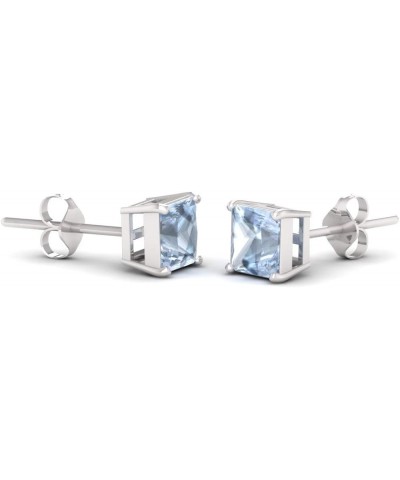 Natural and Certified Princess-Cut Gemstone Solitaire Earrings in 14K White Gold | 1.10 Carat Stud Earrings for Women Sterlin...