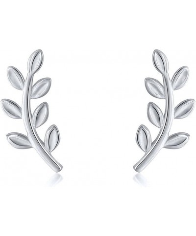 Cute Leaf Stud 925 Sterling Silver Earrings for Women Girls Hypoallergenic Small Olive Leaves Branch Cartilage Ear Climbers S...