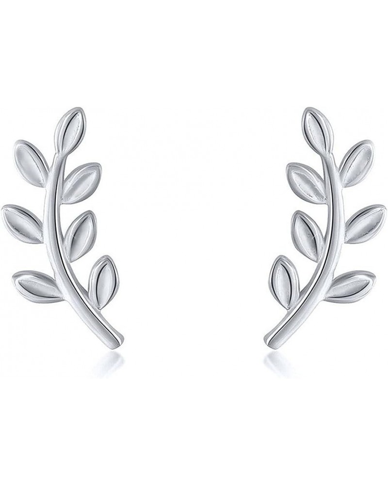 Cute Leaf Stud 925 Sterling Silver Earrings for Women Girls Hypoallergenic Small Olive Leaves Branch Cartilage Ear Climbers S...