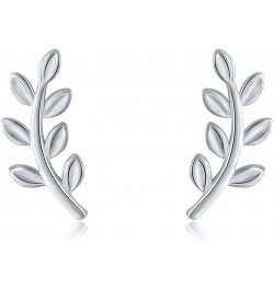 Cute Leaf Stud 925 Sterling Silver Earrings for Women Girls Hypoallergenic Small Olive Leaves Branch Cartilage Ear Climbers S...