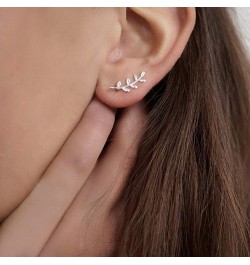 Cute Leaf Stud 925 Sterling Silver Earrings for Women Girls Hypoallergenic Small Olive Leaves Branch Cartilage Ear Climbers S...