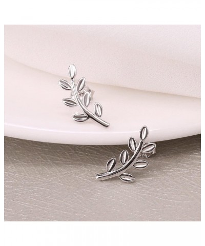 Cute Leaf Stud 925 Sterling Silver Earrings for Women Girls Hypoallergenic Small Olive Leaves Branch Cartilage Ear Climbers S...