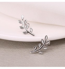 Cute Leaf Stud 925 Sterling Silver Earrings for Women Girls Hypoallergenic Small Olive Leaves Branch Cartilage Ear Climbers S...