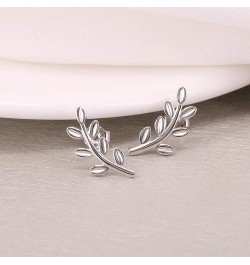 Cute Leaf Stud 925 Sterling Silver Earrings for Women Girls Hypoallergenic Small Olive Leaves Branch Cartilage Ear Climbers S...