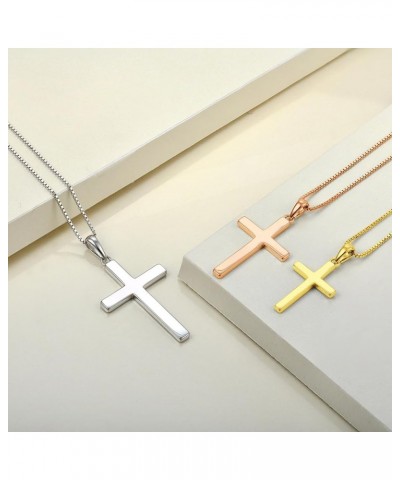 Cross Necklace for Women 925 Sterling Silver Polished Cross Pendant Necklace Simple Jewelry Gifts for Men Rose Gold 0.79 Inch...