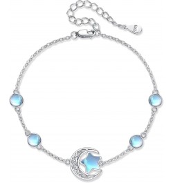 Moonstone Anklet Sterling Silver Moon and Star Anklet Moonstone Bracelet Jewelry Gift for Girls Women $14.88 Anklets