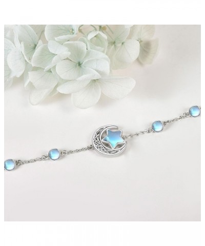 Moonstone Anklet Sterling Silver Moon and Star Anklet Moonstone Bracelet Jewelry Gift for Girls Women $14.88 Anklets