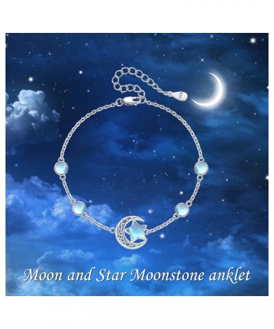 Moonstone Anklet Sterling Silver Moon and Star Anklet Moonstone Bracelet Jewelry Gift for Girls Women $14.88 Anklets