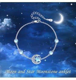 Moonstone Anklet Sterling Silver Moon and Star Anklet Moonstone Bracelet Jewelry Gift for Girls Women $14.88 Anklets