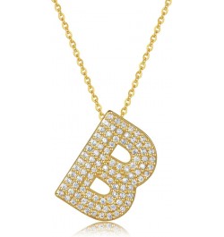 Women's Iced Out Bubble Initial Letter Alphabet Pendant, Diamond Zirconia Chunky Name Necklace Personalised Gift B-Gold $10.5...