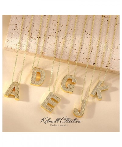 Women's Iced Out Bubble Initial Letter Alphabet Pendant, Diamond Zirconia Chunky Name Necklace Personalised Gift B-Gold $10.5...