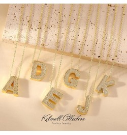 Women's Iced Out Bubble Initial Letter Alphabet Pendant, Diamond Zirconia Chunky Name Necklace Personalised Gift B-Gold $10.5...