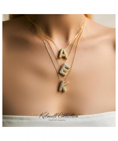 Women's Iced Out Bubble Initial Letter Alphabet Pendant, Diamond Zirconia Chunky Name Necklace Personalised Gift B-Gold $10.5...