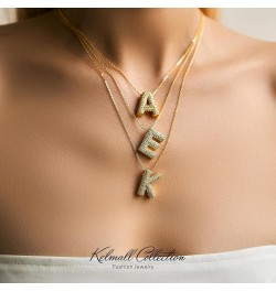 Women's Iced Out Bubble Initial Letter Alphabet Pendant, Diamond Zirconia Chunky Name Necklace Personalised Gift B-Gold $10.5...