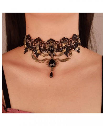 Black Lace Choker Necklace for Women Sexy Gothic Flower Necklace Vintage Rhinestone Pendant Necklace Halloween Punk Chain Tas...