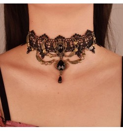 Black Lace Choker Necklace for Women Sexy Gothic Flower Necklace Vintage Rhinestone Pendant Necklace Halloween Punk Chain Tas...