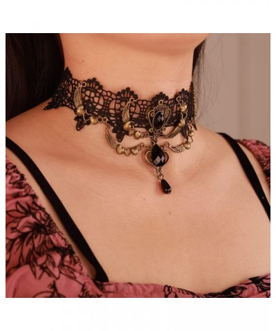 Black Lace Choker Necklace for Women Sexy Gothic Flower Necklace Vintage Rhinestone Pendant Necklace Halloween Punk Chain Tas...