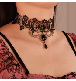 Black Lace Choker Necklace for Women Sexy Gothic Flower Necklace Vintage Rhinestone Pendant Necklace Halloween Punk Chain Tas...