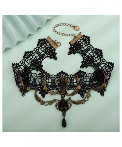 Black Lace Choker Necklace for Women Sexy Gothic Flower Necklace Vintage Rhinestone Pendant Necklace Halloween Punk Chain Tas...