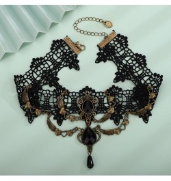 Black Lace Choker Necklace for Women Sexy Gothic Flower Necklace Vintage Rhinestone Pendant Necklace Halloween Punk Chain Tas...