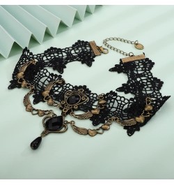 Black Lace Choker Necklace for Women Sexy Gothic Flower Necklace Vintage Rhinestone Pendant Necklace Halloween Punk Chain Tas...